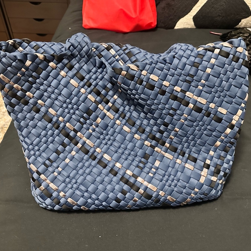 Blue and Black Woven Tote Bag